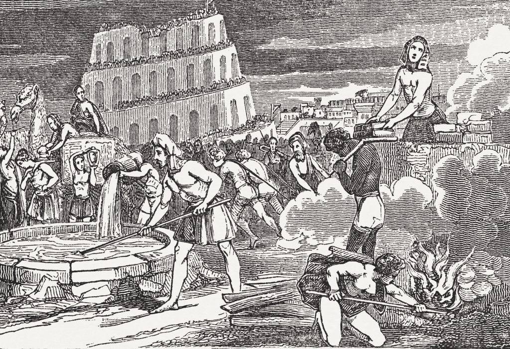 Строительство Вавилонской башни, гравюра 1835 года