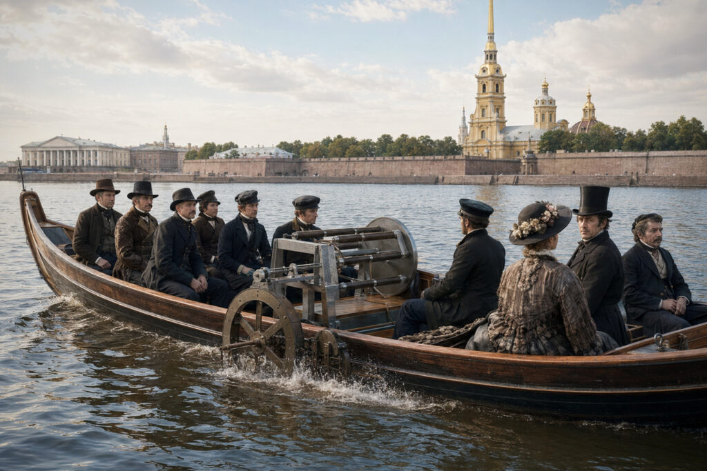 Испытание &laquo;электрохода&raquo; Якоби. Изображение сгенерировано нейросетью